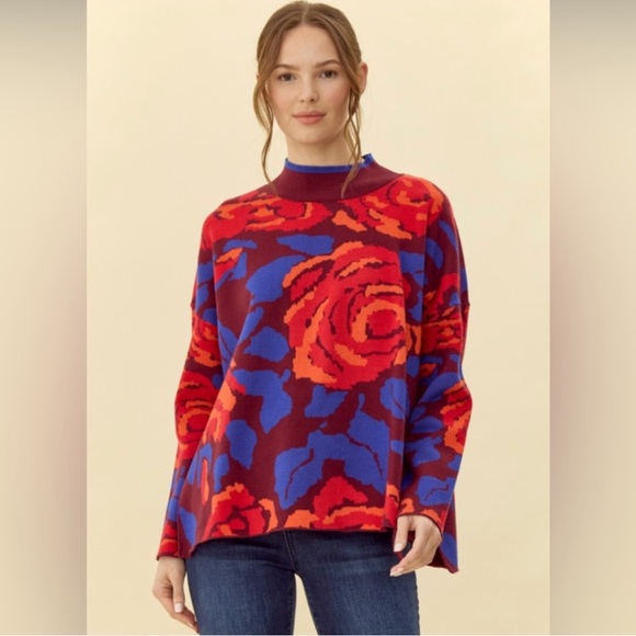 Floral Red and Blue Sweater - Picture 3 of 4